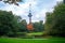 Euromast observation tower in Rotterdam, Netherlands. City park trees and green grass