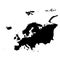 Europe black silhouette. Contour map of continent. Simple flat vector illustration