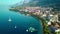 Europe. Croatia. Makarska. Beach with green pines and sea with turquoise water