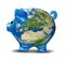 Europe Economic Crisis as World Map Piggy Bank