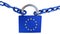 Europe eu padlock chain closed market and shops due to covid-19 coronavirus - 3d rendering