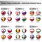 Europe final groups, set flags of participants in year 2016. Soccer cup. Championship - football in France - group A, B, C, D, E,