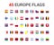 Europe flags of country. 45 flag rounded square icons