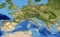 Europe flat view from space, detailed map on global satellite photo