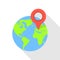 Europe globe pin icon, flat style