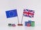 Europe and great britain brexit table flags and poker money chips