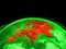 Europe on green Earth in space with networks representing intercontinental air traffic or telecommunication network. 3D