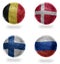 Europe group B. football balls with national flags of belgium, denmark, finland,russia, soccer teams. 3D illustration