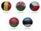 Europe group E . football balls with national flags of belgium, wales , czech republic, belarus, estonia , soccer teams