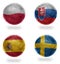 Europe group E. football balls with national flags of poland, slovakia, spain, sweden, soccer teams. 3D illustration