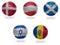 Europe group F . football balls with national flags of denmark, austria,scotland, israel, moldova, soccer teams