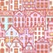 Europe house or apartments Seamless pattern. Cute architecture background. Neighborhood with classic street and cozy