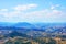 Europe,Italy landscape mountain panorama, beautiful landscape, wallpapers. Blue sky with clouds, blue distances, aerial