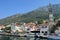Europe. Kotor bay. Embankment of seaside town. Yachting near town. Adriatic sea of Mediterranean area. Riviera of Montenegro.