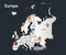 Europe map, Infographics flat design colors snow white, with names of individual states