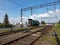 Europe. Poland country. Yaslo city. Old steam locomotive on rails. Autumn 2015.