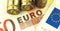 Europe Union corruption and ammunition ammo trading concept banner, criminal background with bullet and Euro banknotes