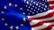 Europe and USA Flag Wave Loop waving in wind. European Union vs United States Flag background. EU United States Flag Looping Close