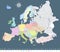 Europe vector colorful political map with regions borders and navigation icons