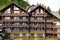 European alpine ski resort chalet hotel, front view