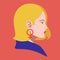 European blonde beautiful feminist girl looking to the side with red lips and female gender symbol as earring. Feminism image