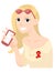 European blonde girl holding smartphone and smiling. World AIDS Day cartoon vector illustration in flat stylen
