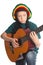 European boy with guitar and hat with dreadlocks