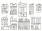 European buildings skyline. Linear cityscape with various row houses. Outline illustration with old Dutch buildings