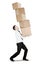 European businessman carrying boxes on studio