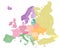 European colorful political map. All elements detachable and labeled. Vector