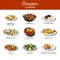 European cuisine food dishes for restaurant vector menu template