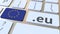 European domain .eu and flag of the European Union on the buttons on the computer keyboard. National internet related 3D