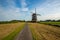 European dutch old windmill landscape with blue sky