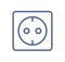 European electric socket outlet icon in simple line art style. Electricity sign. Outlined lineart pictogram of current