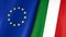 European flag and flag of Italy. Yellow stars on a blue. Council of Europe.