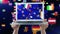 European flags animation on laptop screen