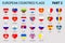 European flags stickers set. Vector european flags collection. National symbols with the country name. Trendy patriotic design ele