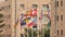 European flags on the street in Calella. Spain.