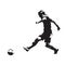 European football player shooting ball, soccer. Isolated vector