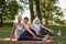 European friends practice sage marichi& x27;s yoga pose