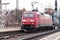 European good train passes a german train station in Fuerth.