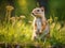 European ground squirrel. Green grass background