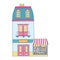 European house. Cute Dutch building with a bookstore on the ground floor. Colorful vector illustration in a hand-drawn