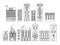 European houses. Different sizes and constructions. Old houses of Europe Flat vector in lines