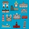 European landmarks and buildings flat icons n