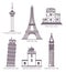 European landmarks with towers in thin line