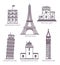 European landmarks with towers in thin line