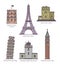 European landmarks with towers in thin line