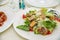 European Lunch - Caesar Salad with Chicken Breast, Veggie Cream Soup, Spaghetti Bolognese