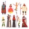 European Medieval Characters Set, Knight, Wizard, King, Princess, Peasant, Jester, People in Historical Costumes Vector